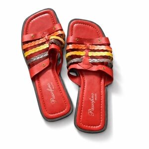 Boho Braided Leather Sandals | Multicolor Strap Summer Sandals | Size 8